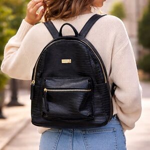 Benoss Milan Faux Leather Black Crocodile Pattern Backpack